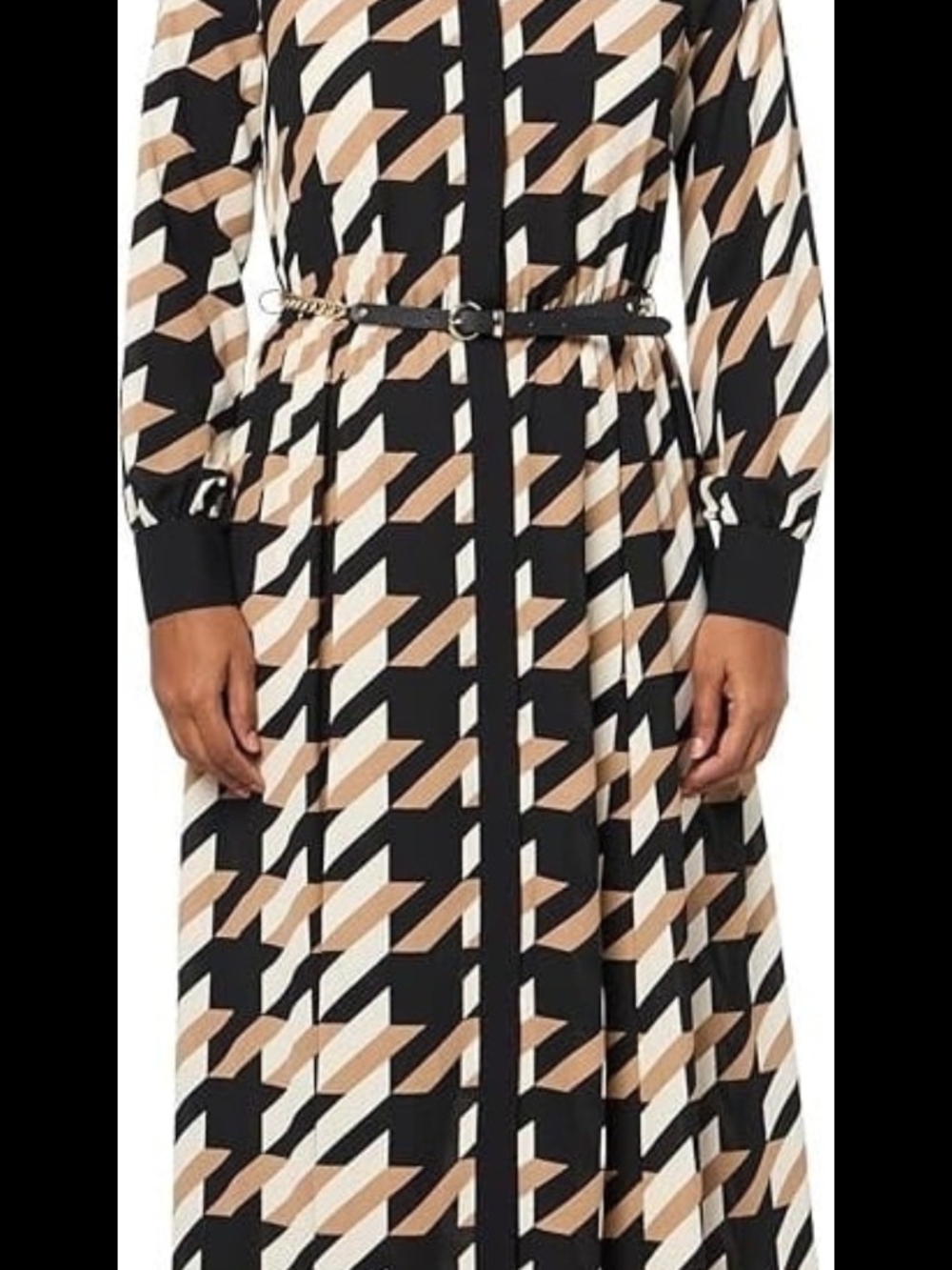 Anne Klein Black, Beige & White Geometric Midi Dress